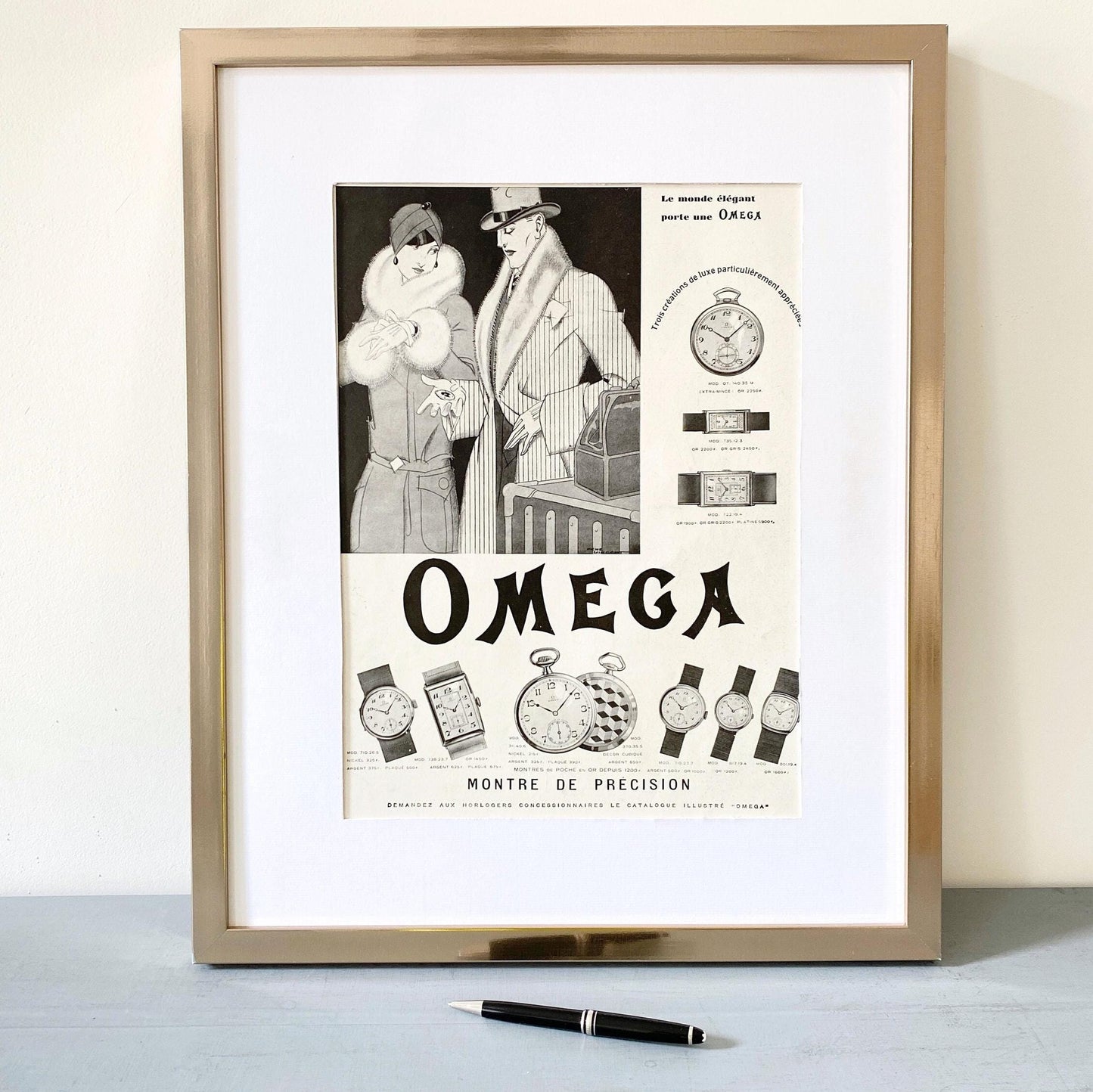 1920s Omega Watch Ad: Original French Vintage Poster, Mid-Century Modern