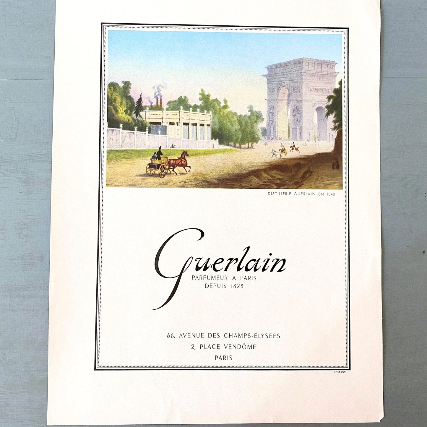 Vintage Guerlain Ad Print: Paris Arc de Triomphe, Authentic French Fashion Poster