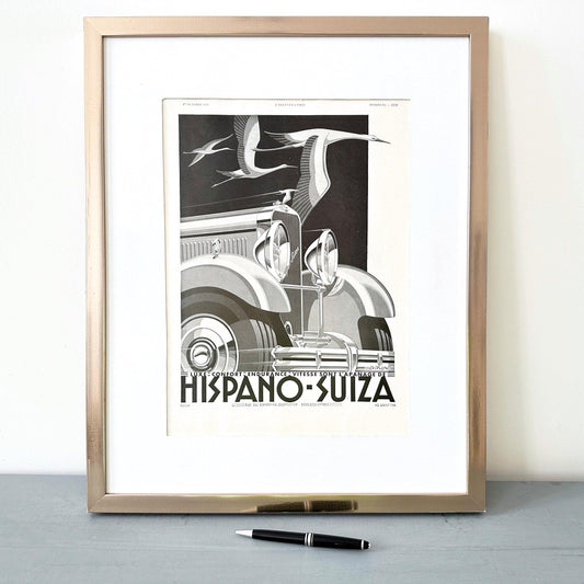 Vintage Hispano Suiza Car Ad Print: Art Deco Supercar Drawing by Alexis Kow