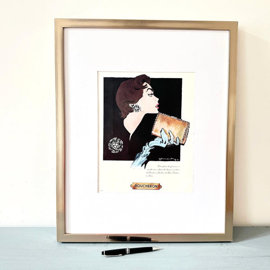 Vintage Boucheron Jewelry Ad Poster: French Mid-Century Glam Decor