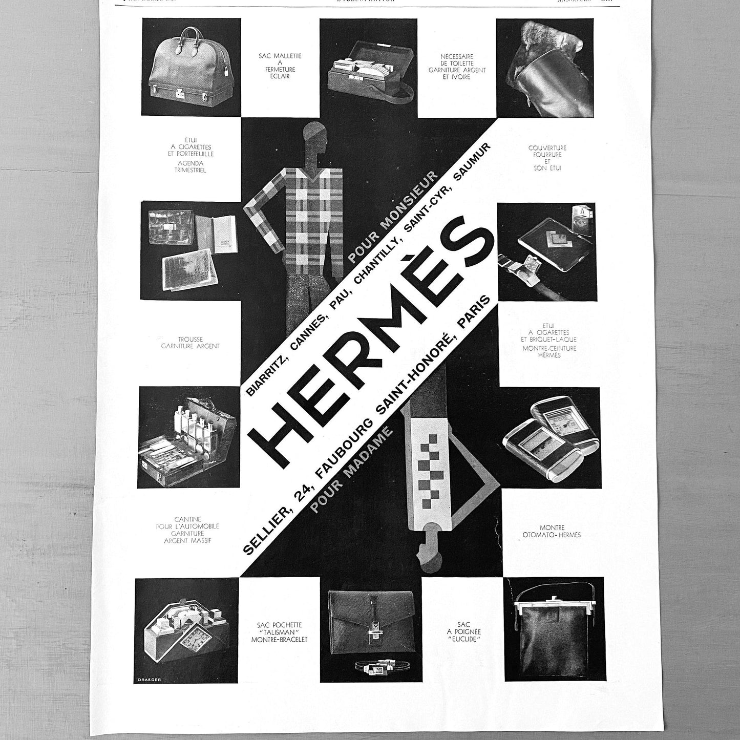 Rare Authentic 1930s Vintage Hermes Advertisement Print from Original French Magazine