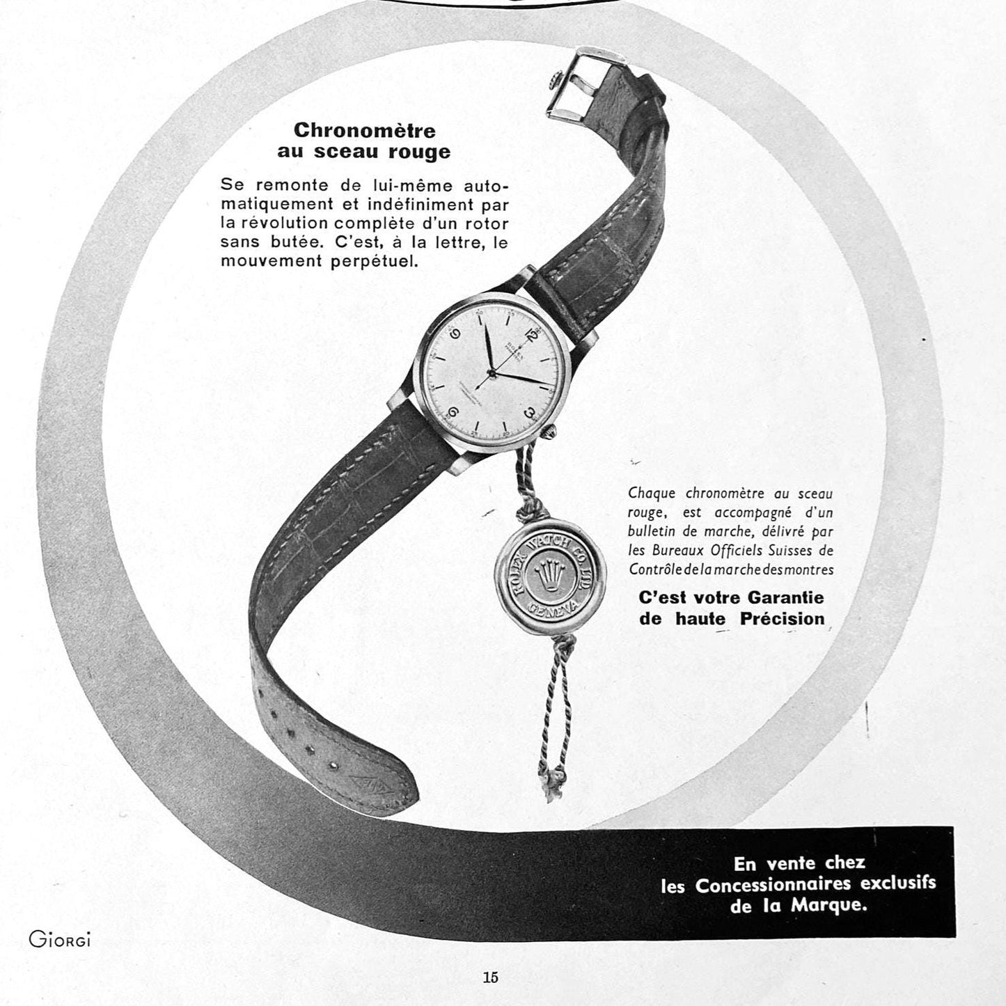 Rare Authentic 1950s vintage Rolex Perpetual Watch Advertisement Print