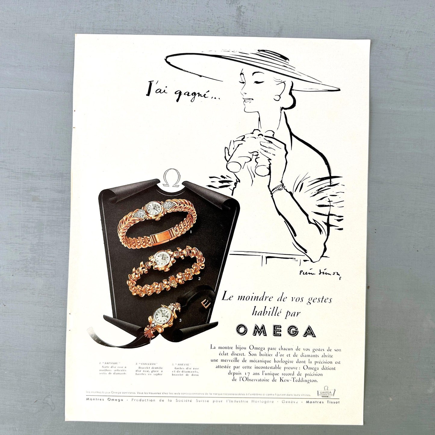 Rare Authentic 1950s Vintage Swiss Watch Omega Advertising Print