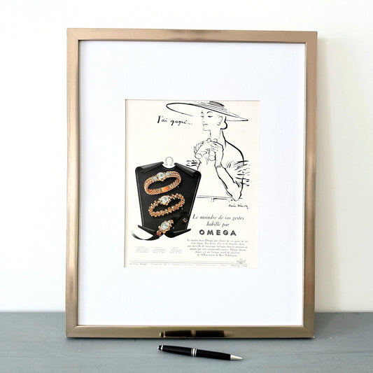 Rare Authentic 1950s Vintage Swiss Watch Omega Advertising Print