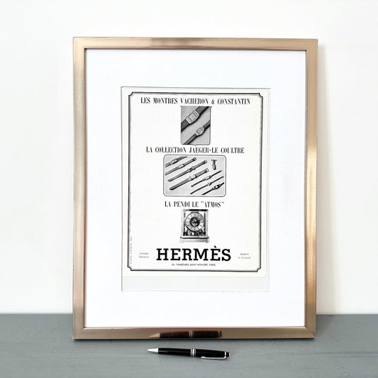 Original 1930s Vintage Hermes & Jaeger Swiss Watch Ad Poster - Authentic Gift for Watch Collector or Boss - Office Wall Art Ready to Frame