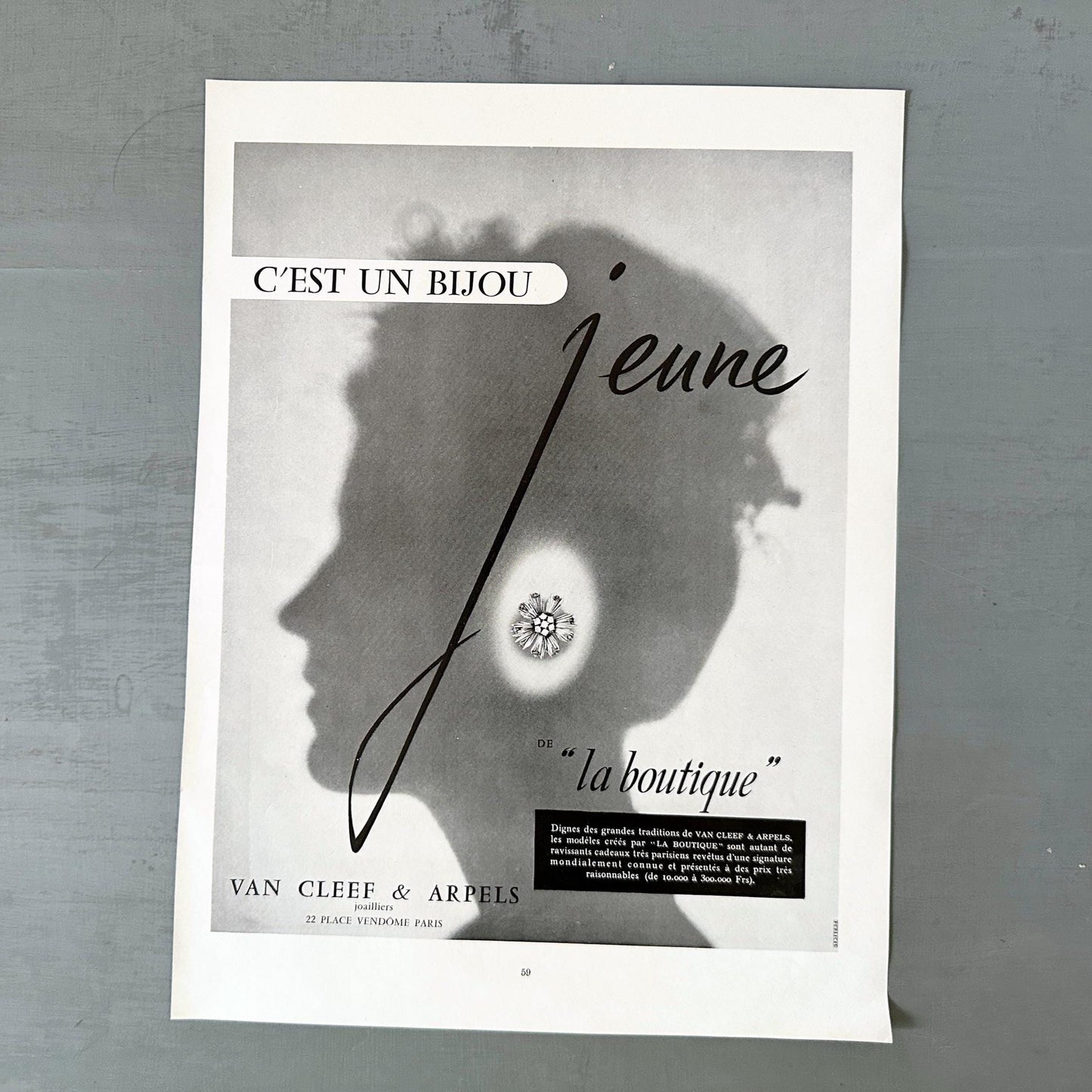 1950s Vintage Van Cleef Jewelry Ad Print: Authentic French Boheme Wall Art (10x13 inches)