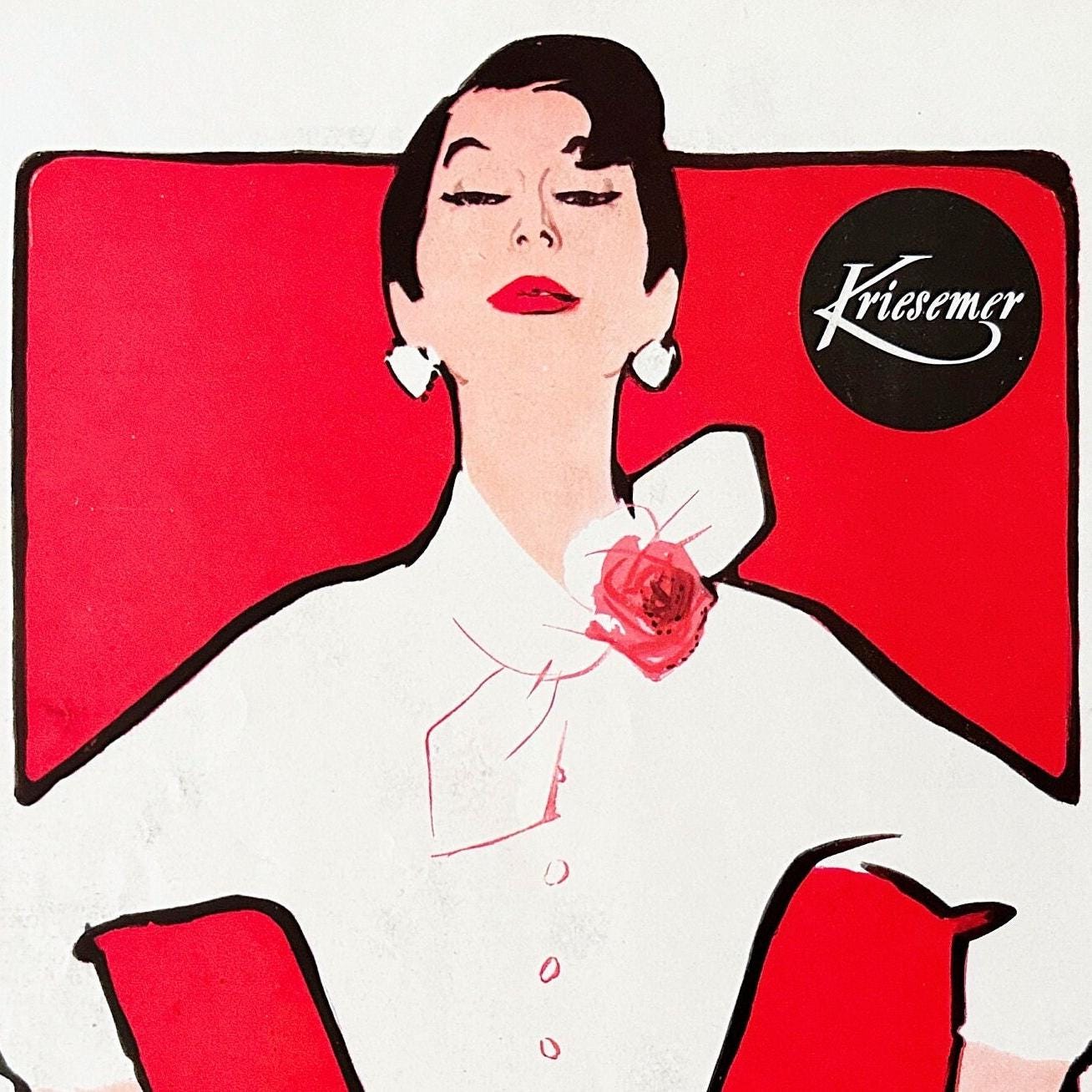 Authentic 1950s Vintage Rene Gruau Vogue Fashion Ad: Parisian Style Print