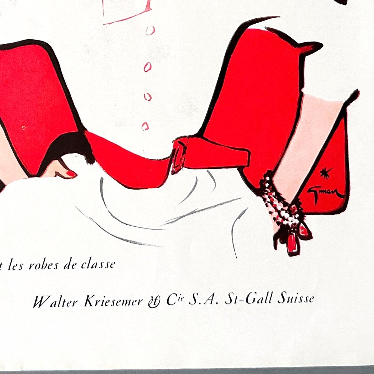 Authentic 1950s Vintage Rene Gruau Vogue Fashion Ad: Parisian Style Print