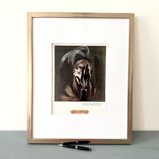Vintage Boucheron Jewelry Ad Poster: Jacques Demachy Print, Mid-Century Glam Decor