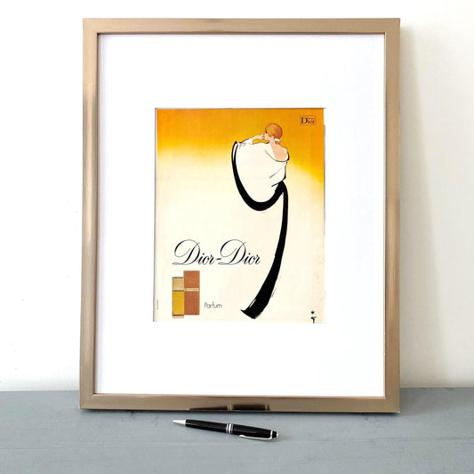 Authentic 1950s Vintage Dior Perfume Advertisement Poster by Rene Gruau: French Fashion Decor