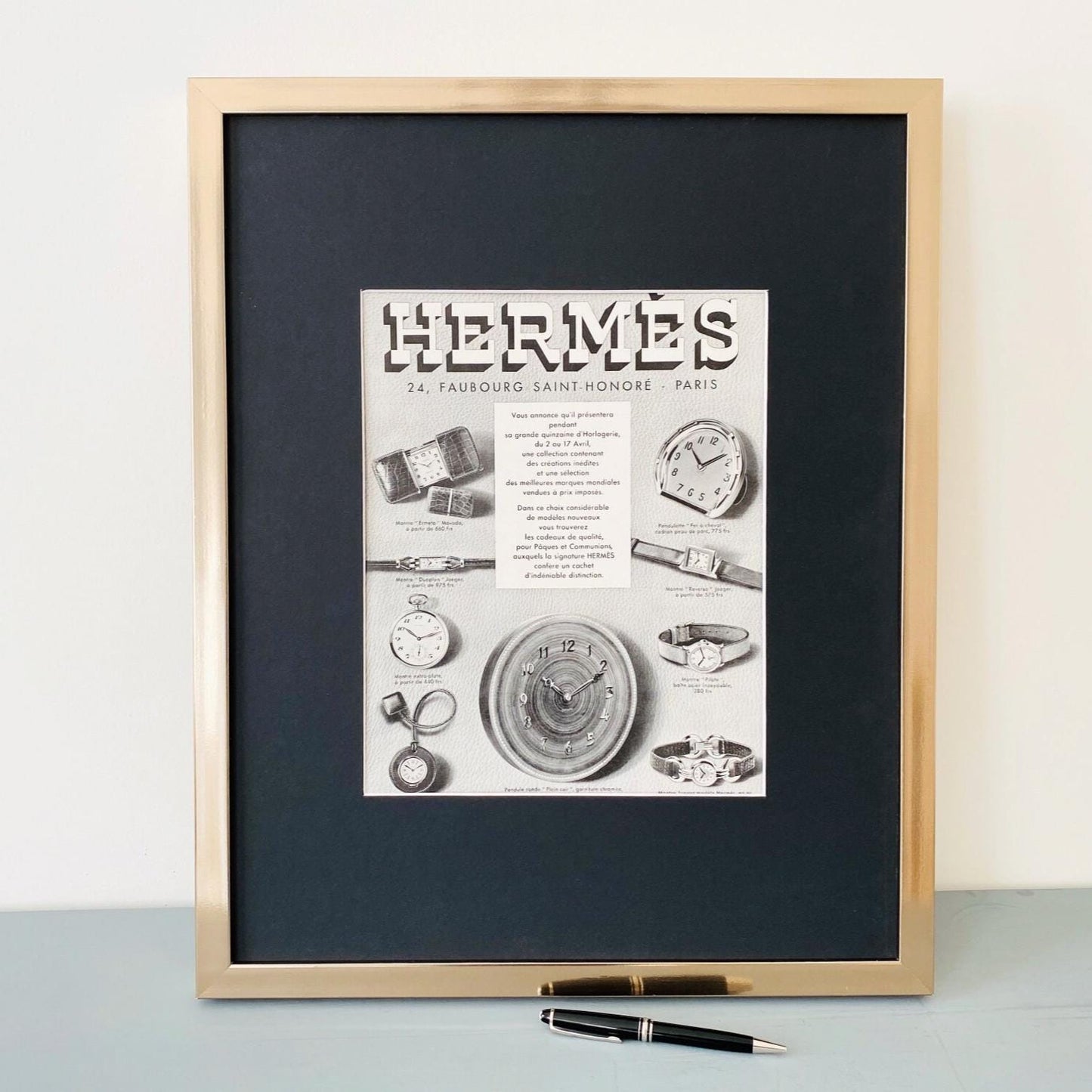 Authentic 1930s Vintage Hermes Watch Advertisement Poster: Original French Fashion Print