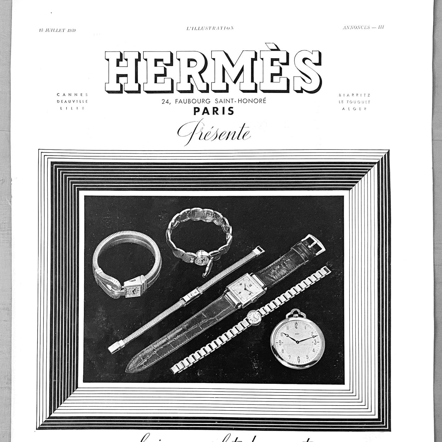 Authentic 1930s Vintage Hermes & Jaeger Lecoultre Advertisement Print, Glam Room Wall Art Poster