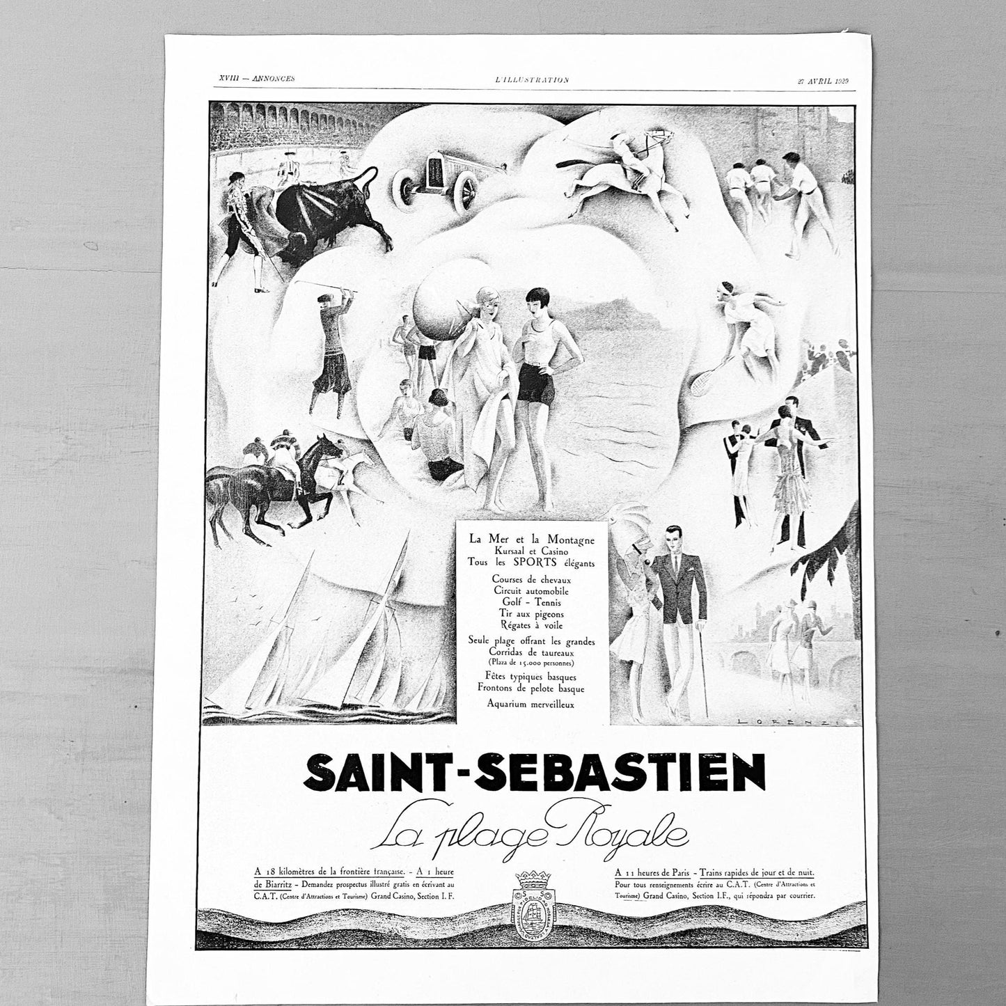Authentic 1920s Vintage St Sebastien Beach Poster: Original French Travel Print