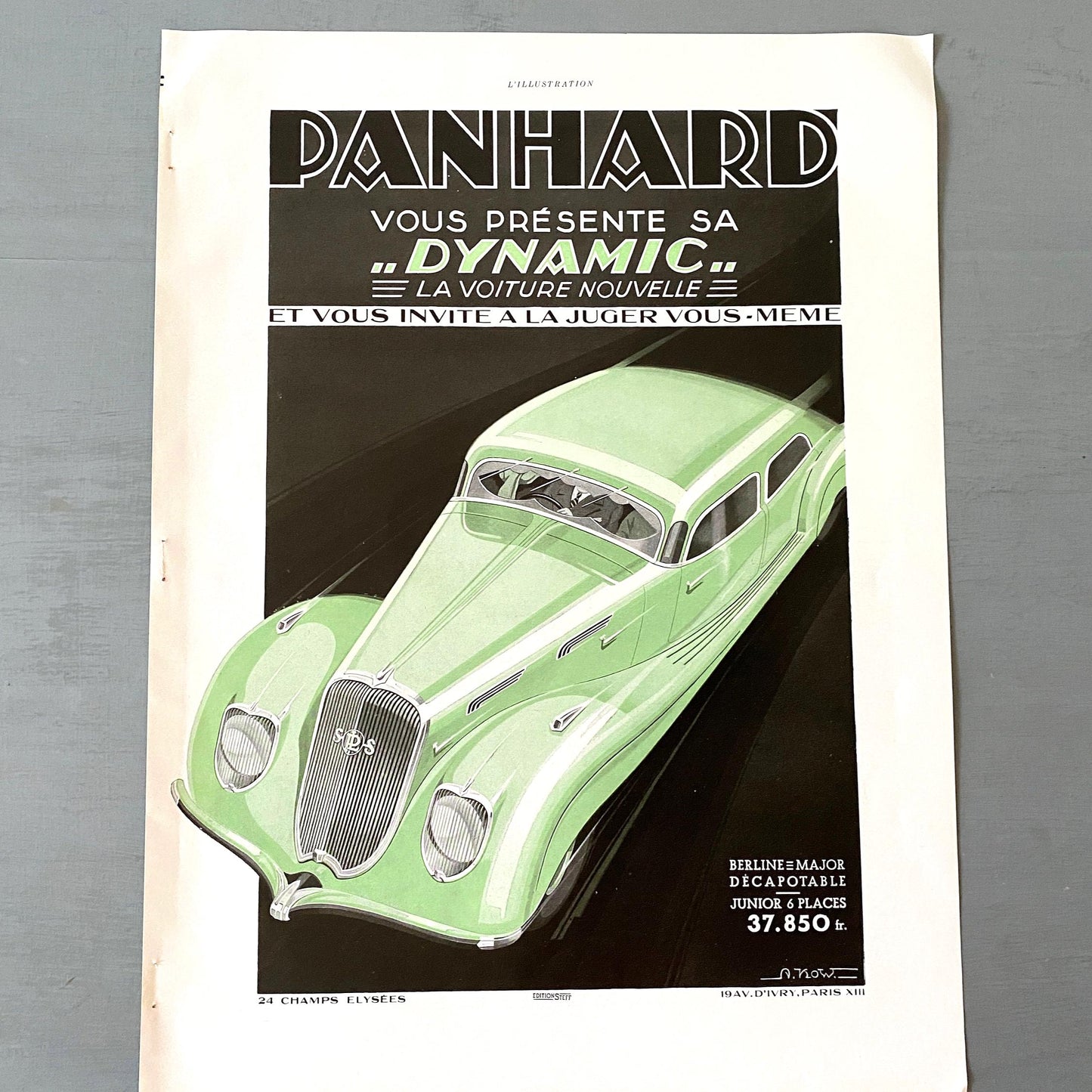 Rare Vintage Panhard Car Advertisement Poster, Rare Racing Automobile Garage Wall Art