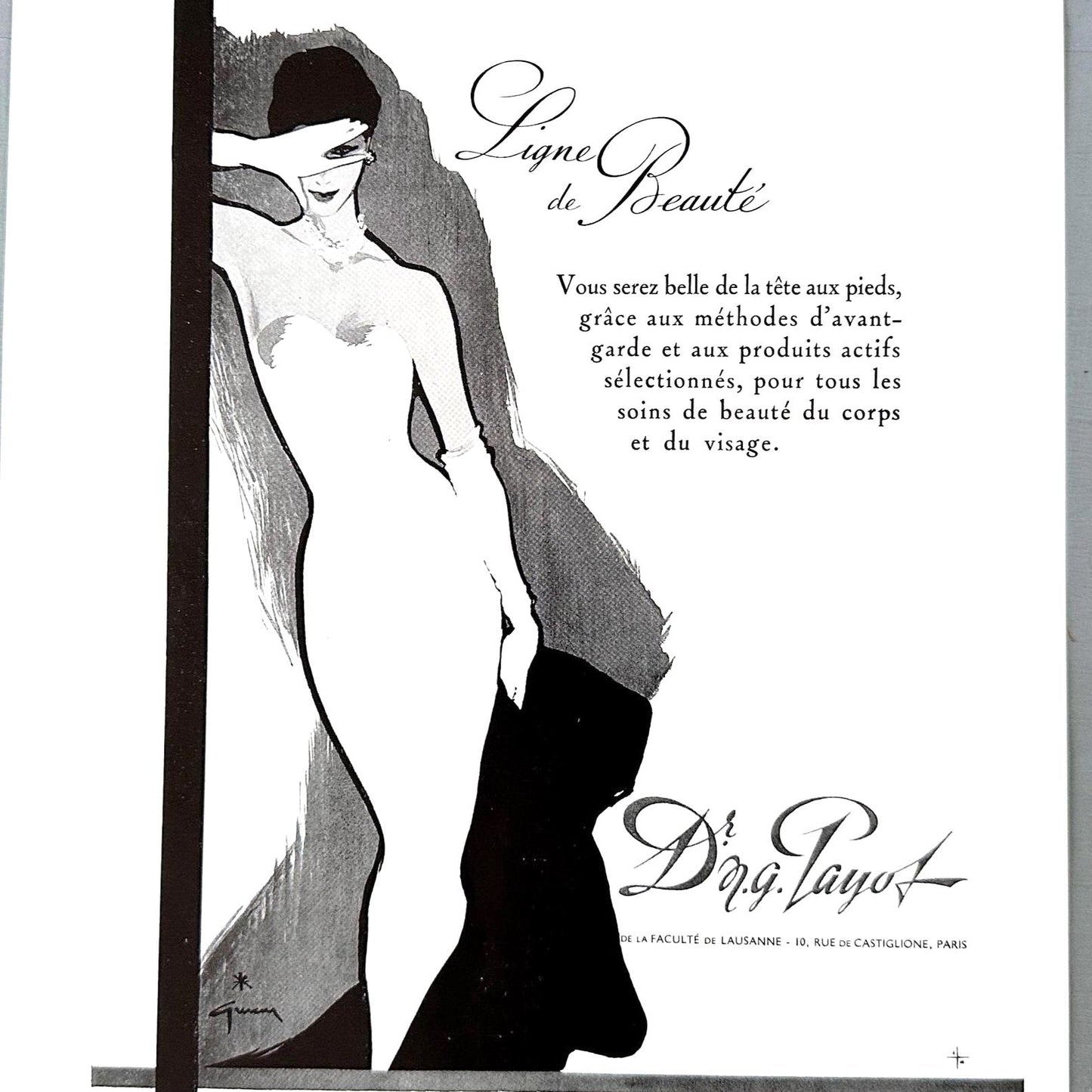 Rene Gruau Payot Ad: 1950s French Vogue Lithograph - Paris Glamour