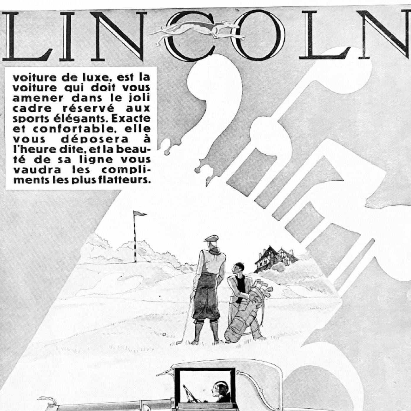 Vintage Lincoln Car Ad Print: Classic Car & Golf Poster, Ready to Frame