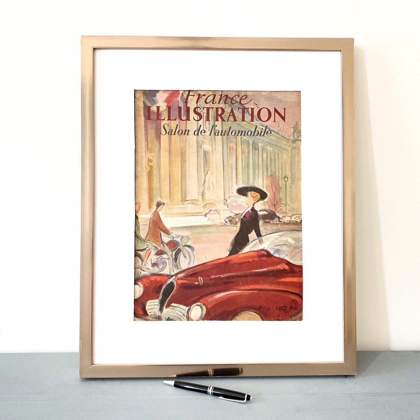 1940s Paris Travel Poster: Classic Red Car, Mid-Century La Vie Parisienne Illustration