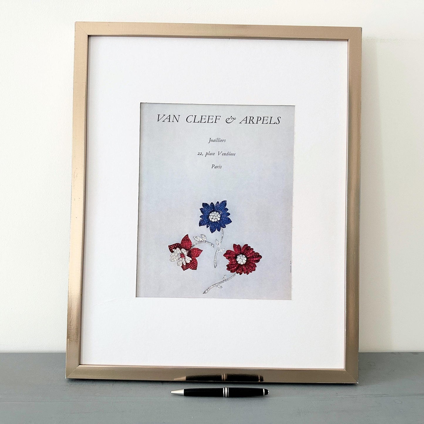 Vintage Van Cleef & Arpels Jewelry Ad: 1960s Mid-Century Modern Print