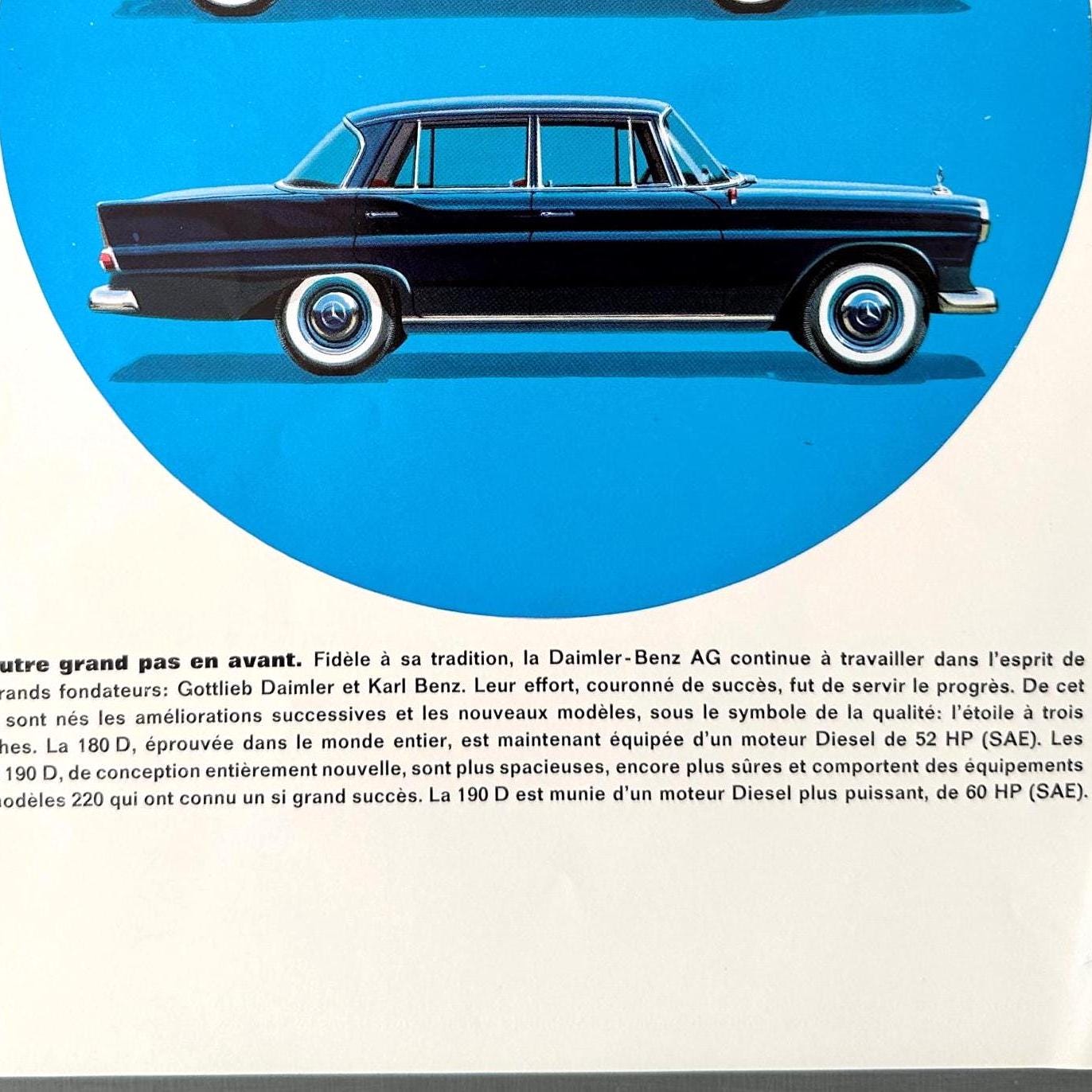 Rare Authentic Vintage Mercedes Benz 190 D Automobile Ad Wall Art - Garage Mid Century Classic Supecar Poster