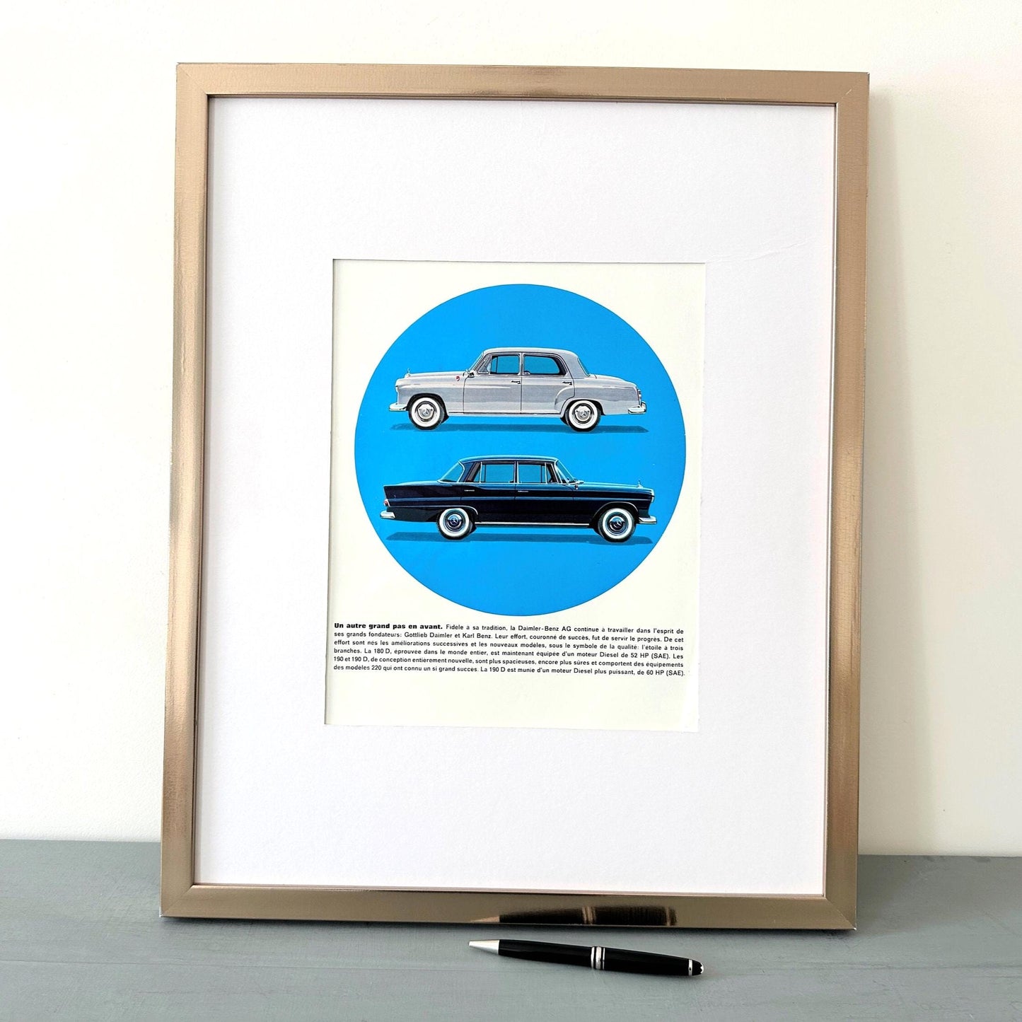 Rare Authentic Vintage Mercedes Benz 190 D Automobile Ad Wall Art - Garage Mid Century Classic Supecar Poster