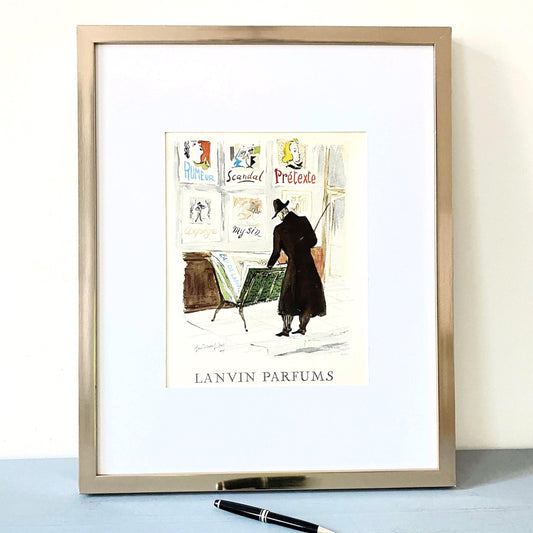 Rare Original 1950s Vintage Lanvin Perfume Ad Print: Parisian Scene Wall Art