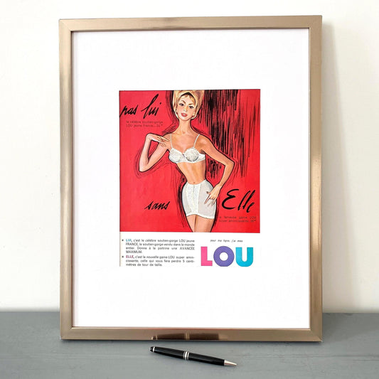 Original 1950s  Vintage Lingerie Ad Wall Art Print from French Vogue Magazine, Paris Pin Up Style Girl Poster