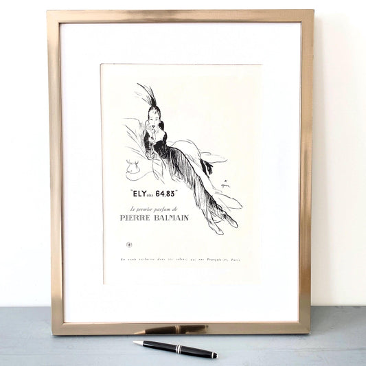 Vintage Balmain Perfume Print: Rene Gruau Vogue Ad, Mid Century Modern Decor