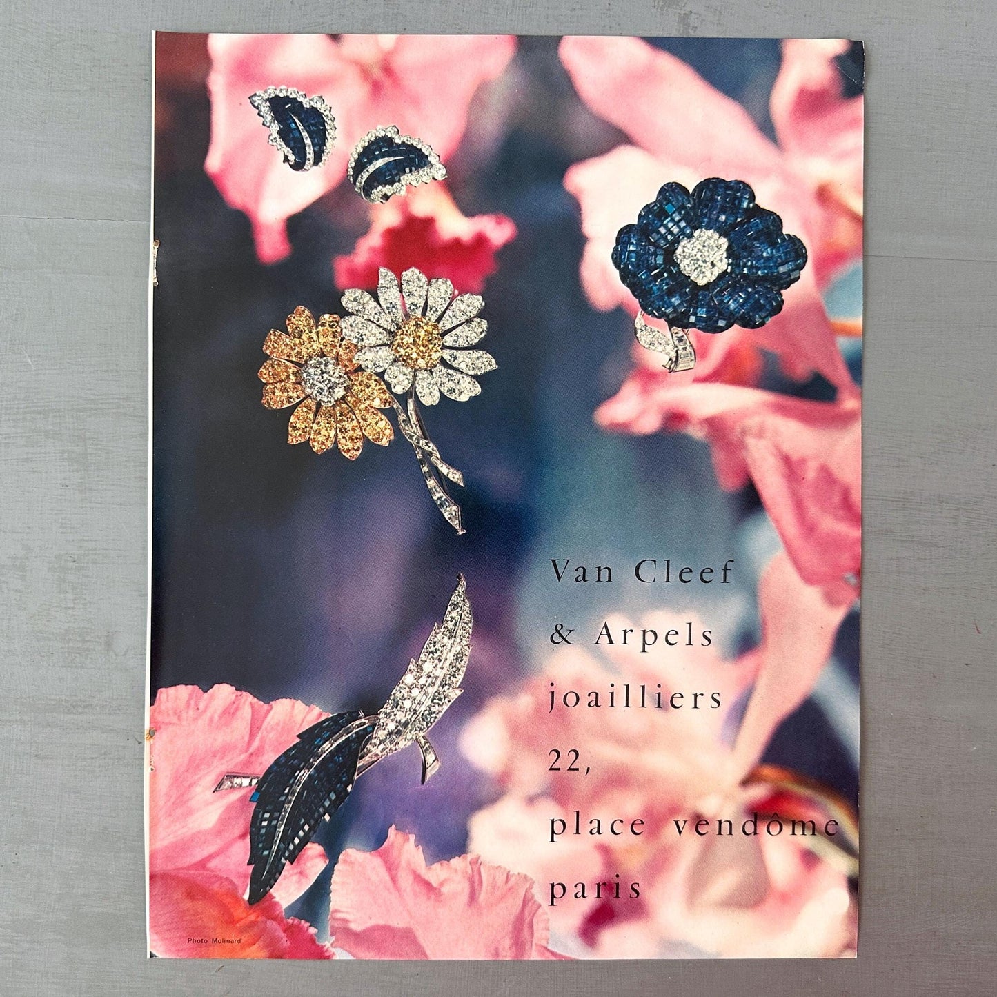 Original 1950s Vintage Van Cleef Arpels Ad Print - Authentic Midcentury Paris Style Floral Wall Art Poster