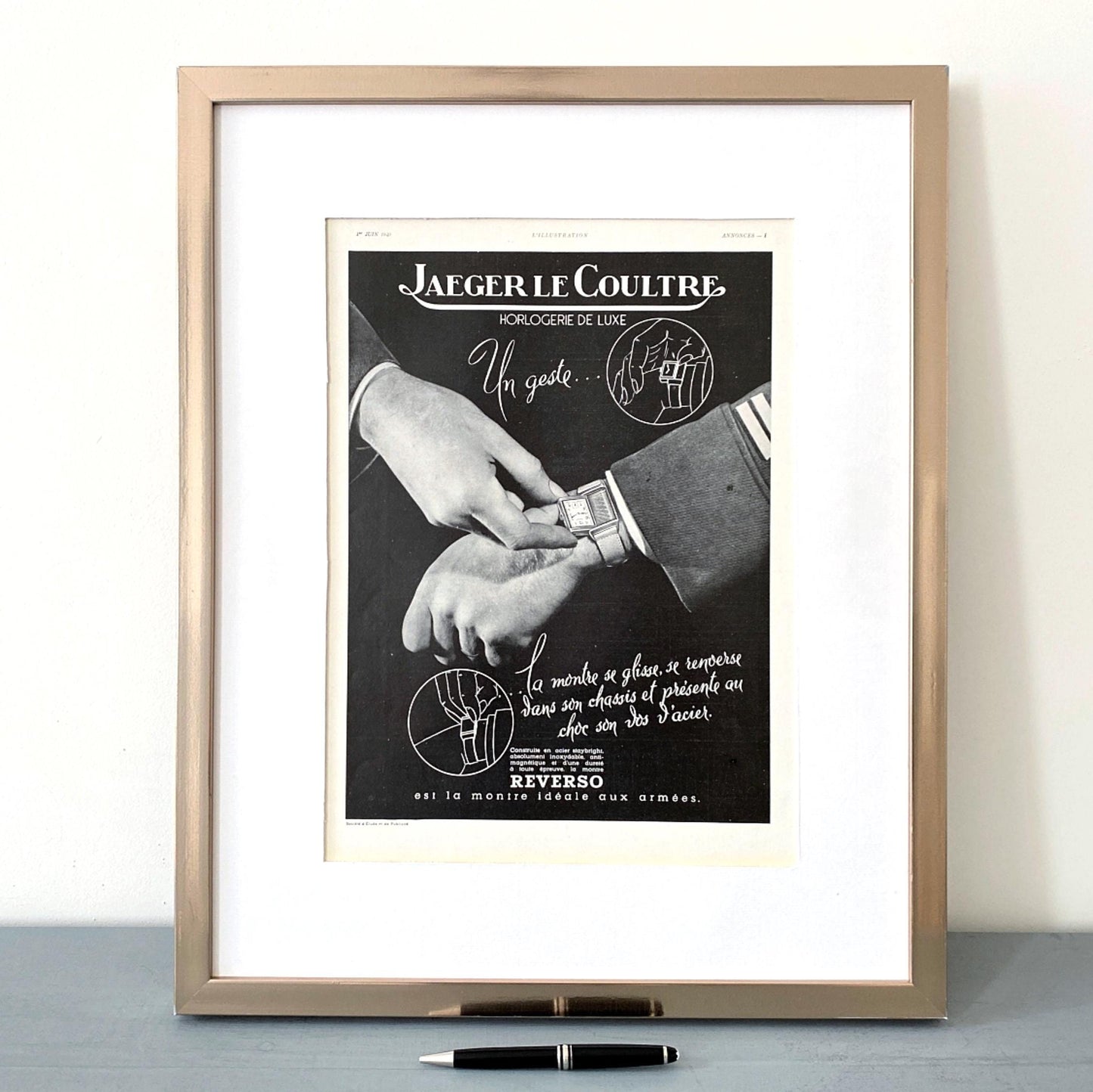 Authentic 1940s Vintage Jaeger Lecoultre Reverso Ad Print: Original Mid-Century Modern Poster
