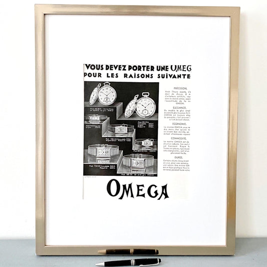 1930s Omega Watch Ad Poster: Rare Swiss Vintage Print