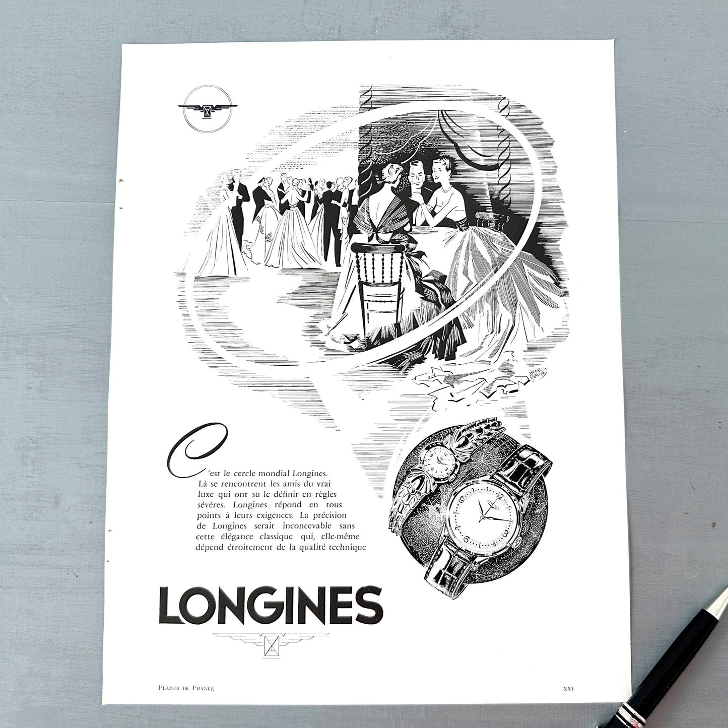 Vintage 1950s Longines Watch Ad Poster: Swiss High Horology Art