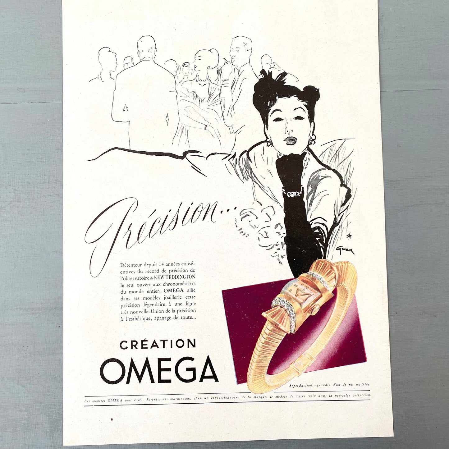 Vintage Omega Watch Ad Poster by Rene Gruau: Swiss High Horology Print