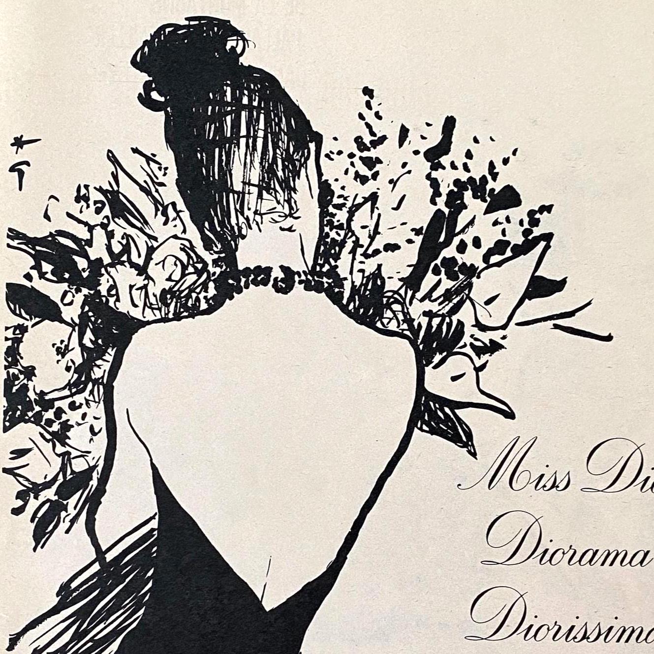 Authentic 1950s Vintage Dior Perfume Ad Print by Rene Gruau: Paris Fashion Poster