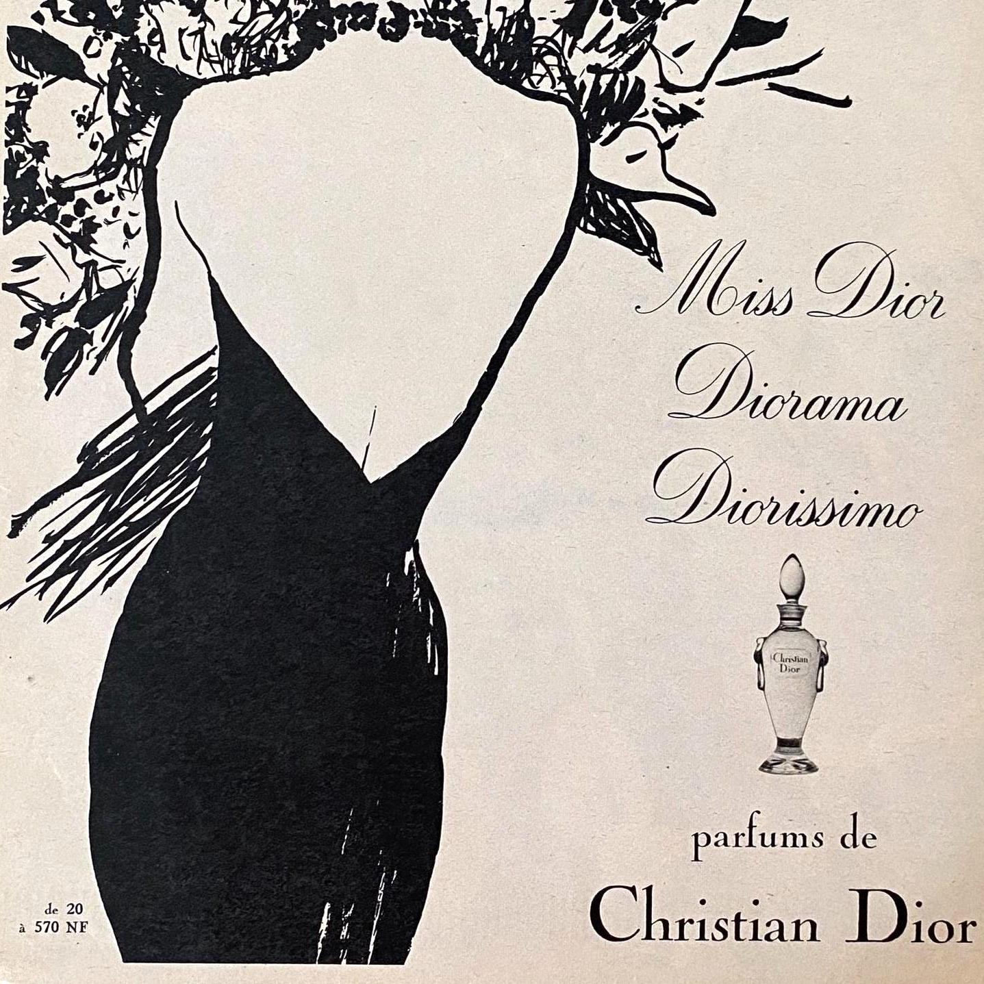 Authentic 1950s Vintage Dior Perfume Ad Print by Rene Gruau: Paris Fashion Poster