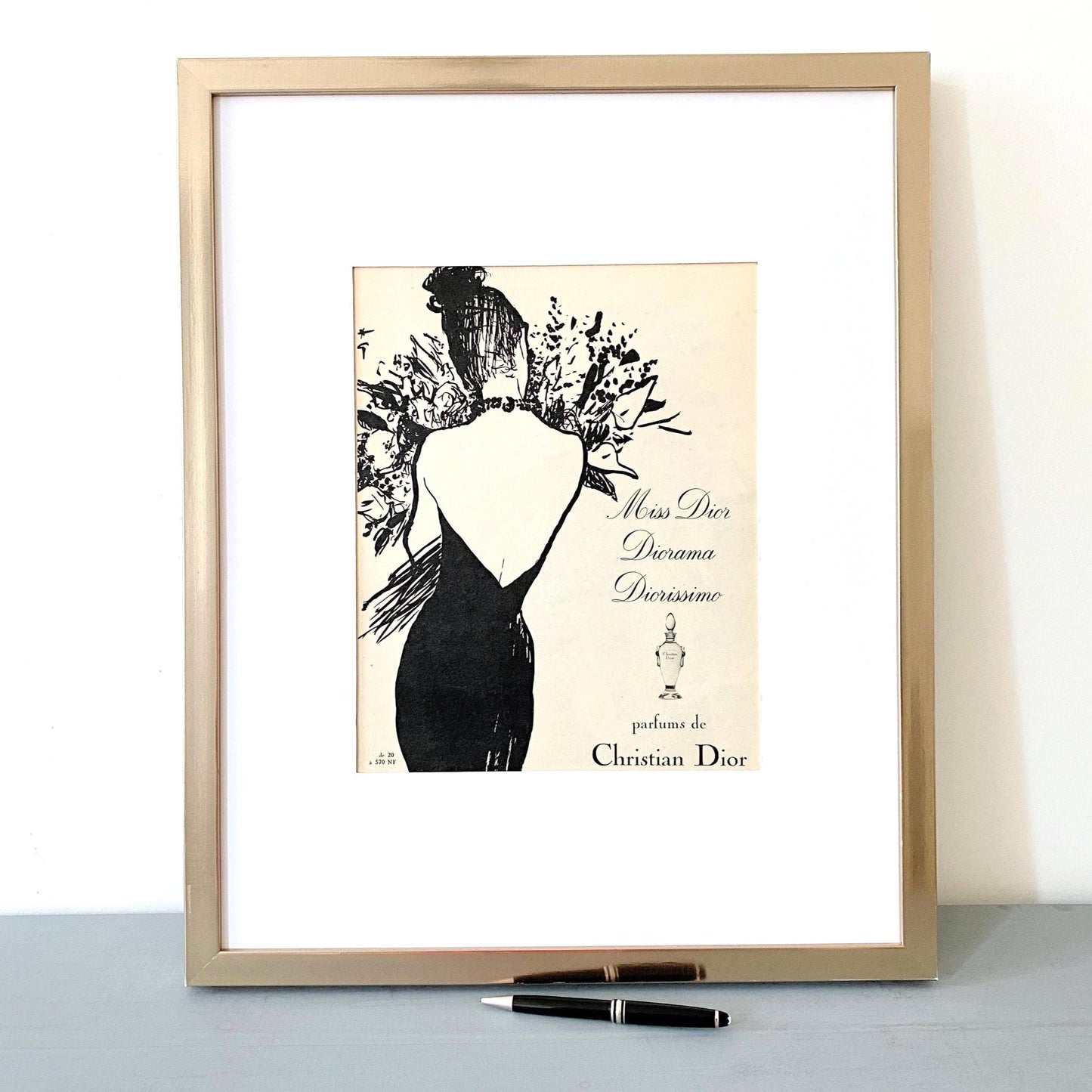 Authentic 1950s Vintage Dior Perfume Ad Print by Rene Gruau: Paris Fashion Poster
