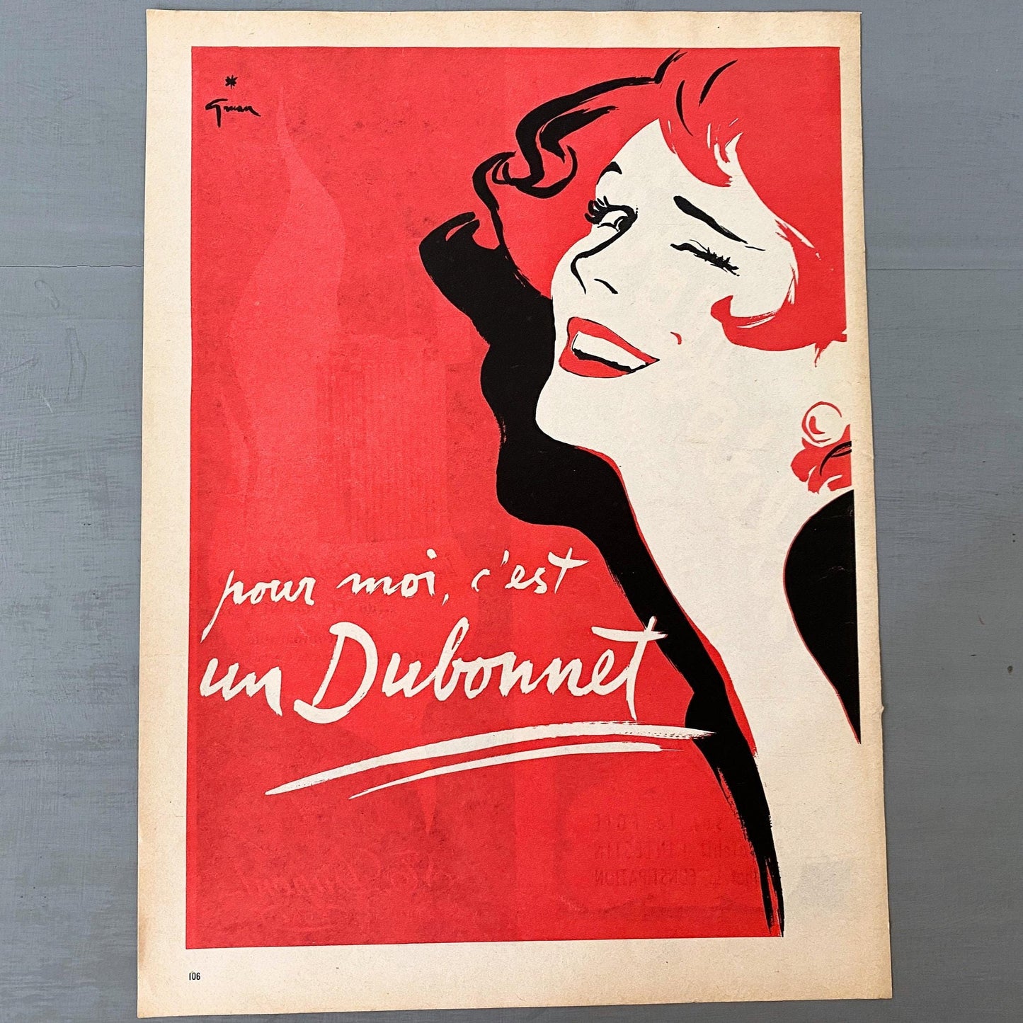 Original 1950s Vintage French Aperitif Dubonnet Ad Print: Rene Gruau Poster