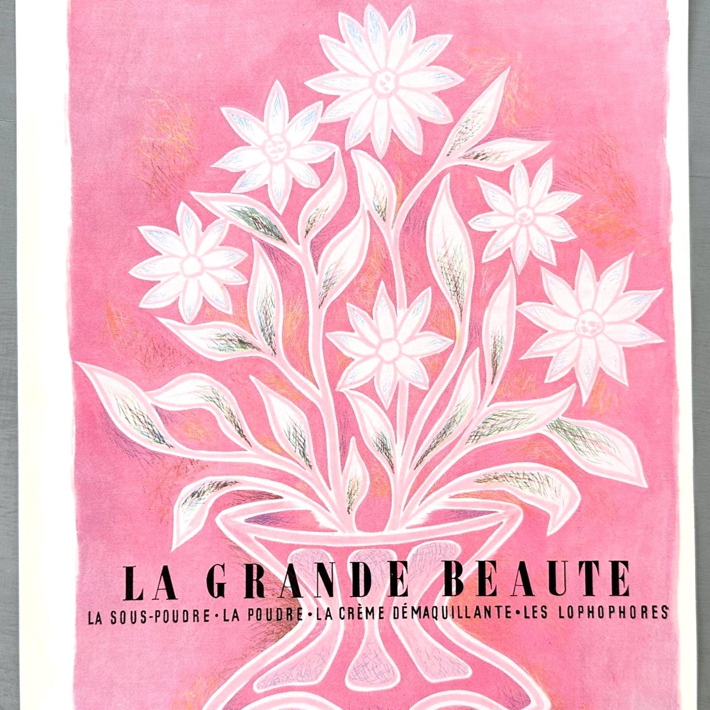 Original 1950s Vintage Caron Perfume Ad Poster: French Floral Print