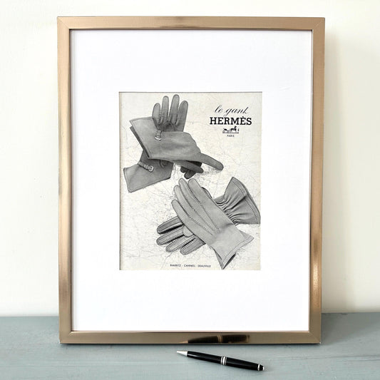 Original 1950s Vintage Hermes Ad Wall Art Print - Paris Style Fashion Gloves Accessories Poster