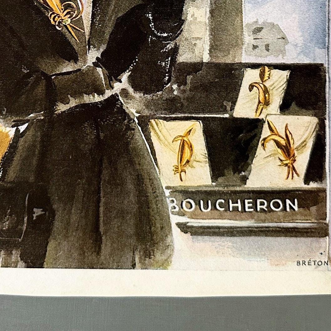 Original 1940s Boucheron Jewellery Ad Wall Art Print - Authentic Mid Century Lux Brand Poster