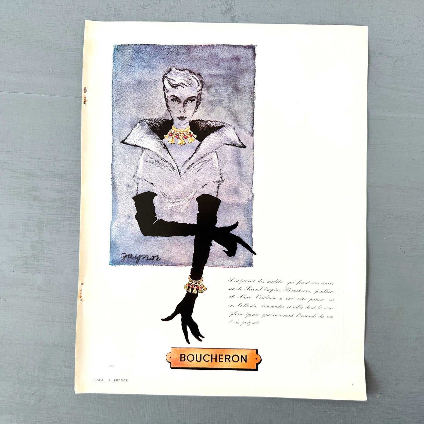 Original 1950s Vintage Boucheron Jewellery Advertisement Print from Authentic French Magazine