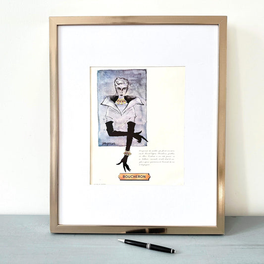 Original 1950s Vintage Boucheron Jewellery Advertisement Print from Authentic French Magazine