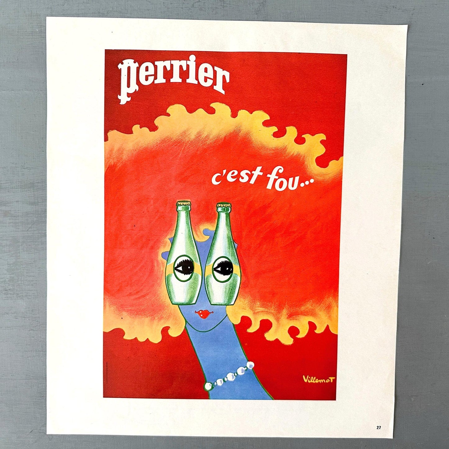 Original 1960s Vintage French Mineral Water Perrier Bottle Advertisement Print
