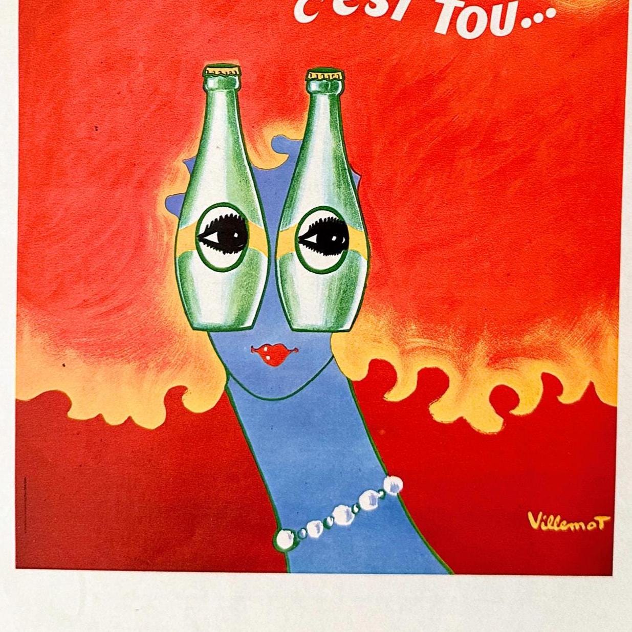 Original 1960s Vintage French Mineral Water Perrier Bottle Advertisement Print