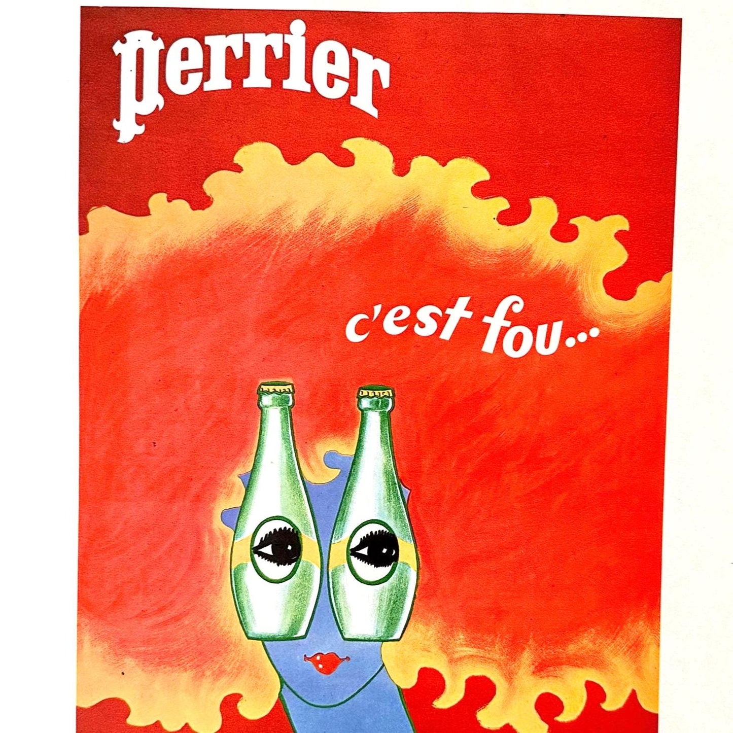 Original 1960s Vintage French Mineral Water Perrier Bottle Advertisement Print