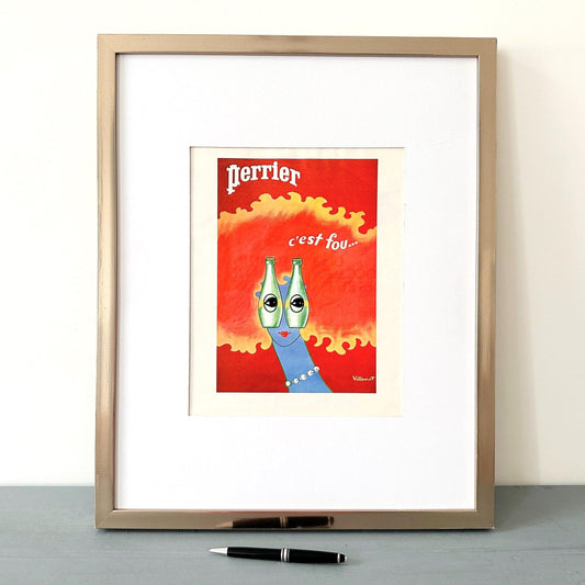 Original 1960s Vintage French Mineral Water Perrier Bottle Advertisement Print