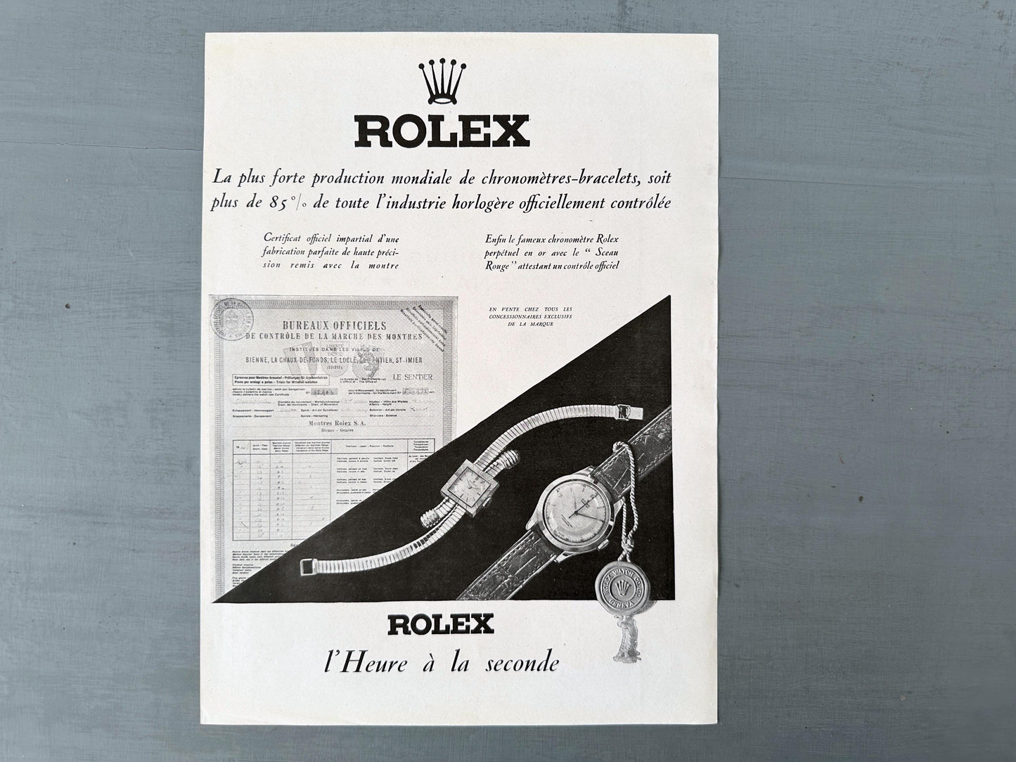 Original 1950s French Vintage Rolex Swiss Watch Advertisement Poster
