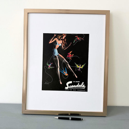 Original 1950s Vintage French Lingerie Ad Print - Glam Room Wall Decor Poster, Boho Style Bedroom Wall Art, Authentic Gift for Girlfriend