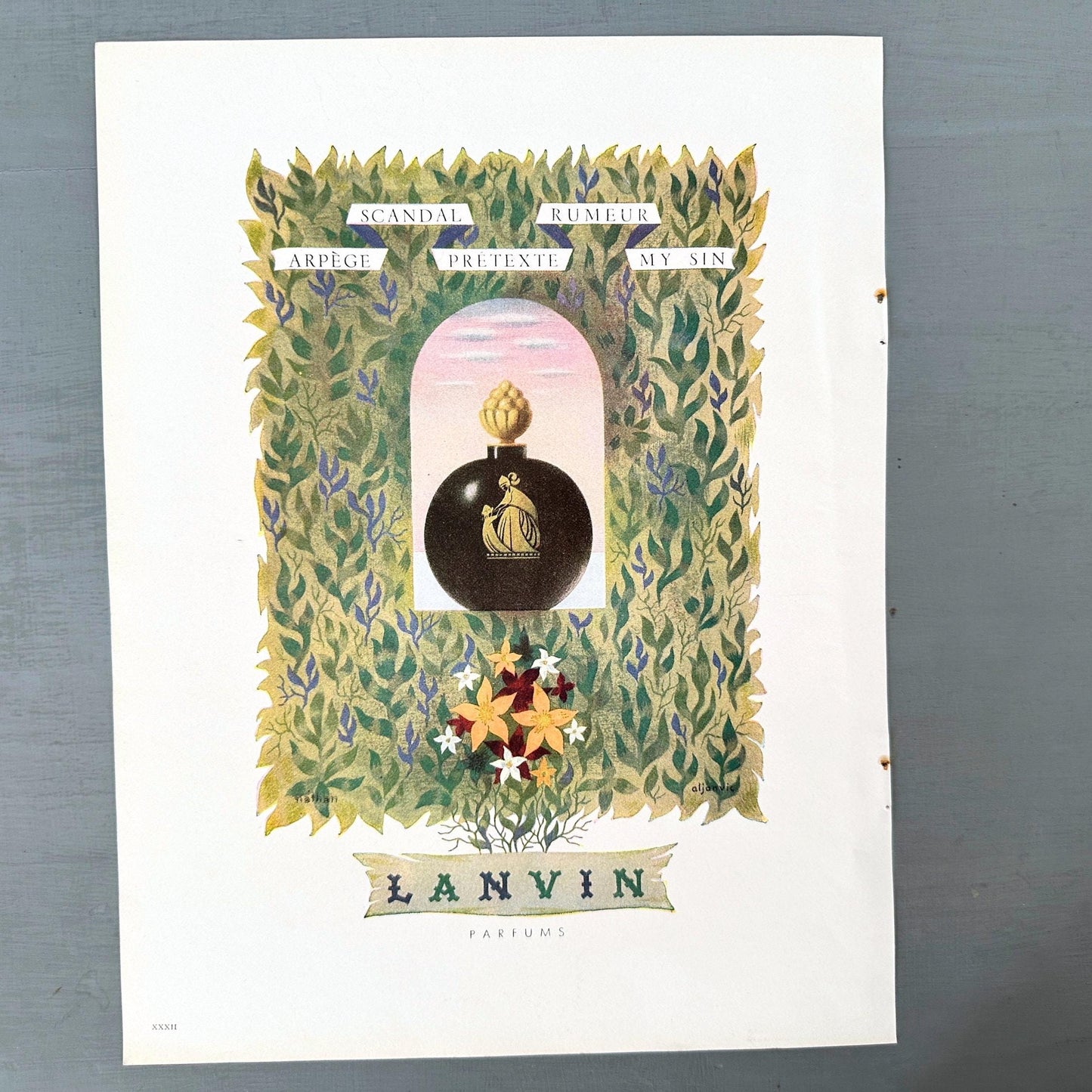 1950s Lanvin Perfume Ad: French Floral Wall Art, Jacques Nathan Illustration