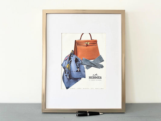 Authentic 1950s French Vintage Hermes Advertisement Poster, Luxury Kelly Bag Fashion Print