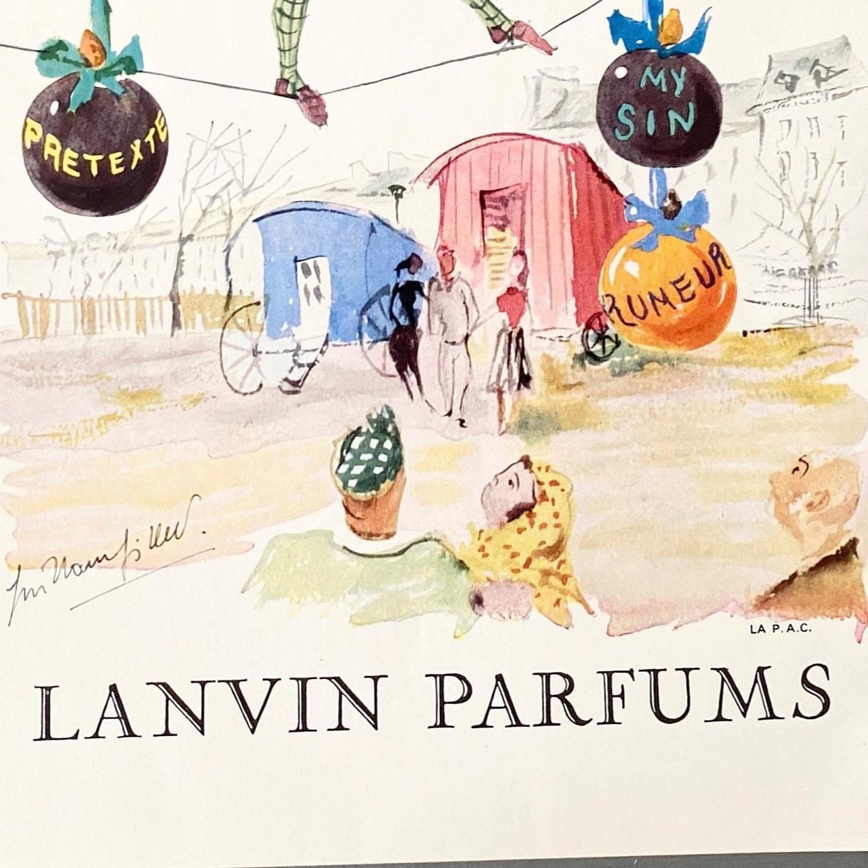 Authentic 1950s Vintage Lanvin Perfume Advertisement Print: Original Page from French Magazine